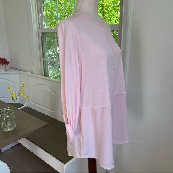 J. Jill Light Pink Feminine Buttoned Front Lightweight Adjustable Sleeve Tunic - Picture 4 of 13